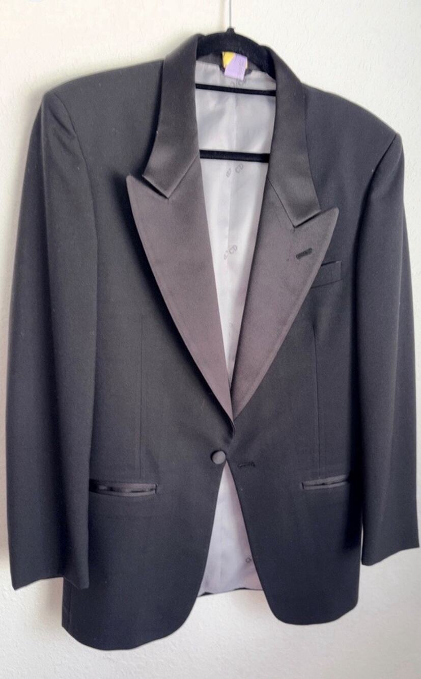 Christian Dior Monsieur Tuxedo Satin Peak Lapel Black Wool Vtg Jacket Coat | 35R